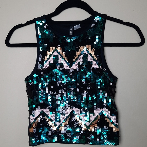 Divided Sleeveless Sequins Cropped Top Size XS - Picture 2 of 6